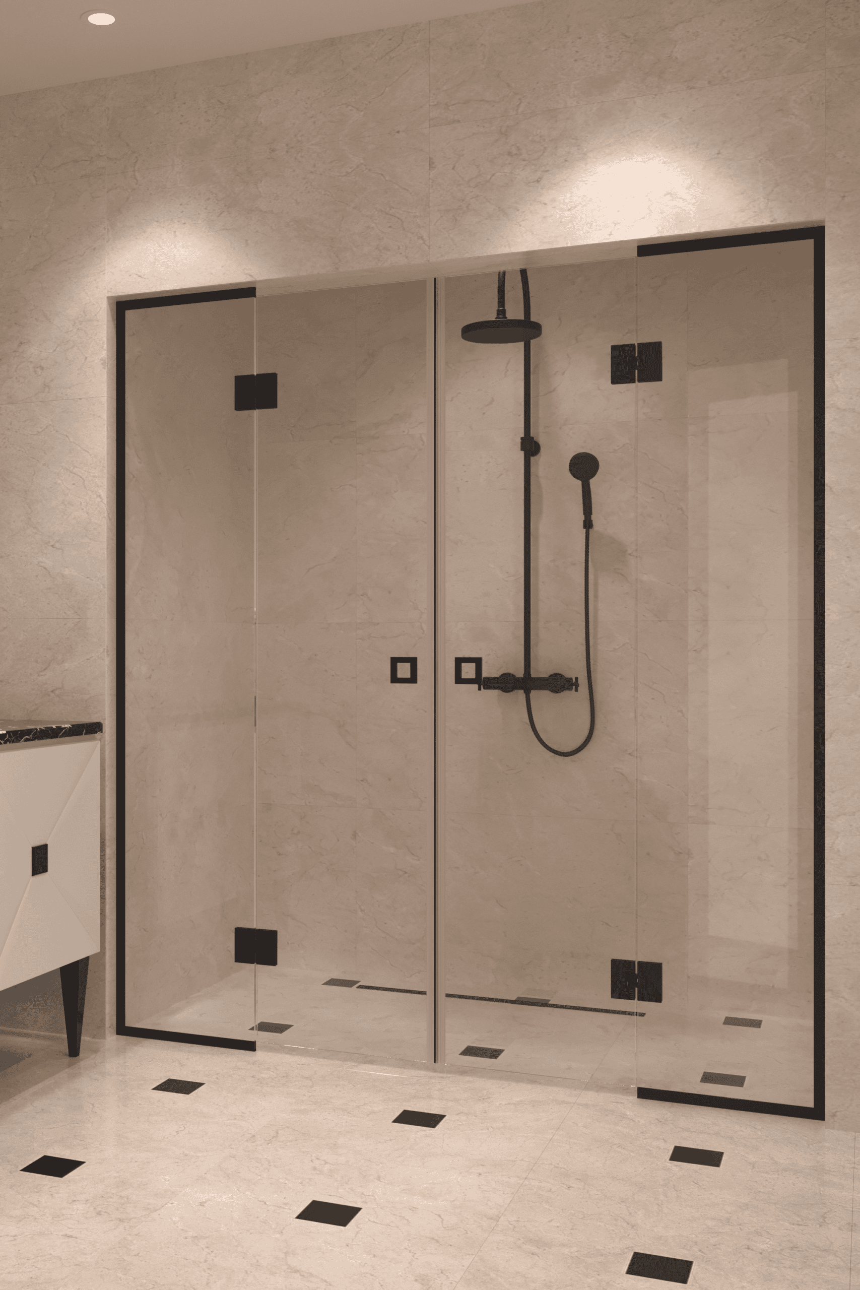 Alcove shower screen Hietakari Vetro 554, black fittings, clear glass Alcove shower screen Hietakari Vetro 554, black fittings, clear glass