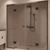 Alcove shower screen Hietakari Vetro 554, black fittings, bronze tinted glass Alcove shower screen Hietakari Vetro 554, black fittings, bronze tinted glass