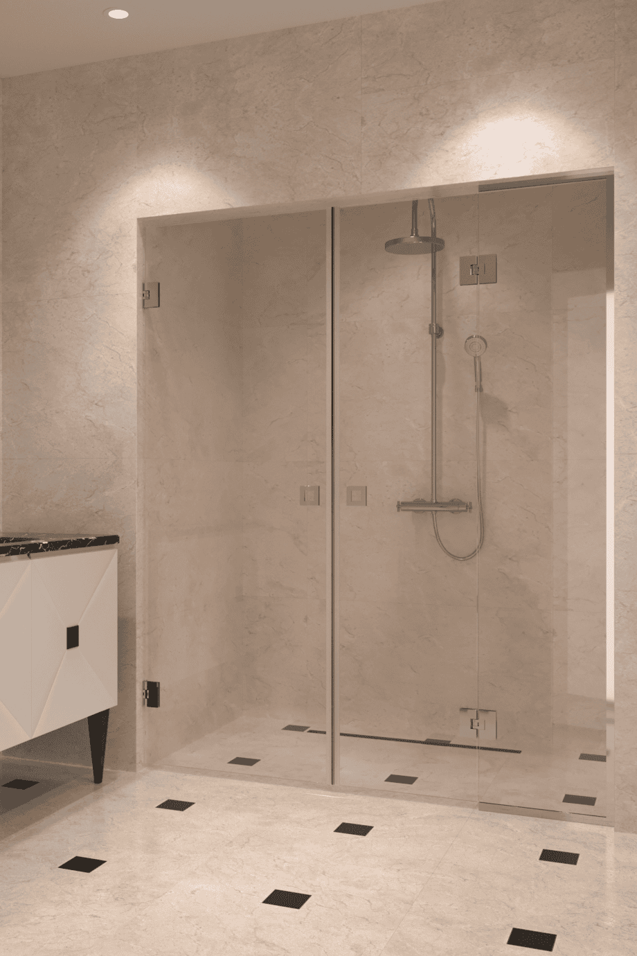 Alcove shower screen Hietakari Vetro 555, chrome fittings, clear glass
