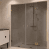 Alcove shower screen Hietakari Vetro 555, brass fittings, grey tinted glass