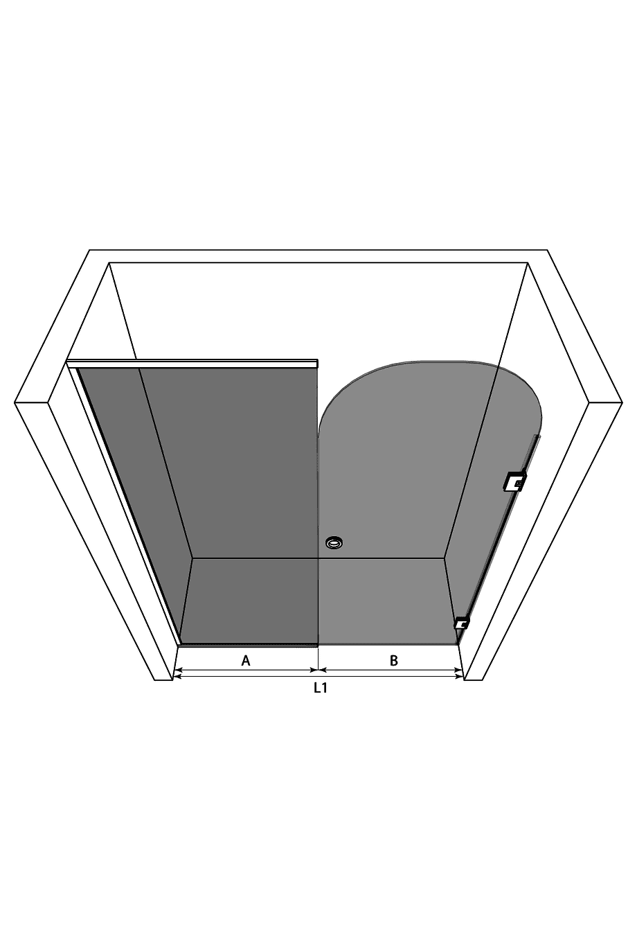 Alcove shower screen Hietakari Vetro 563 – dimension drawing Alcove shower screen Hietakari Vetro 563 – dimension drawing