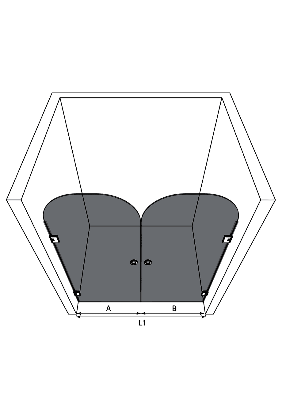 Alcove shower screen Hietakari Vetro 565 – dimension drawing Alcove shower screen Hietakari Vetro 565 – dimension drawing