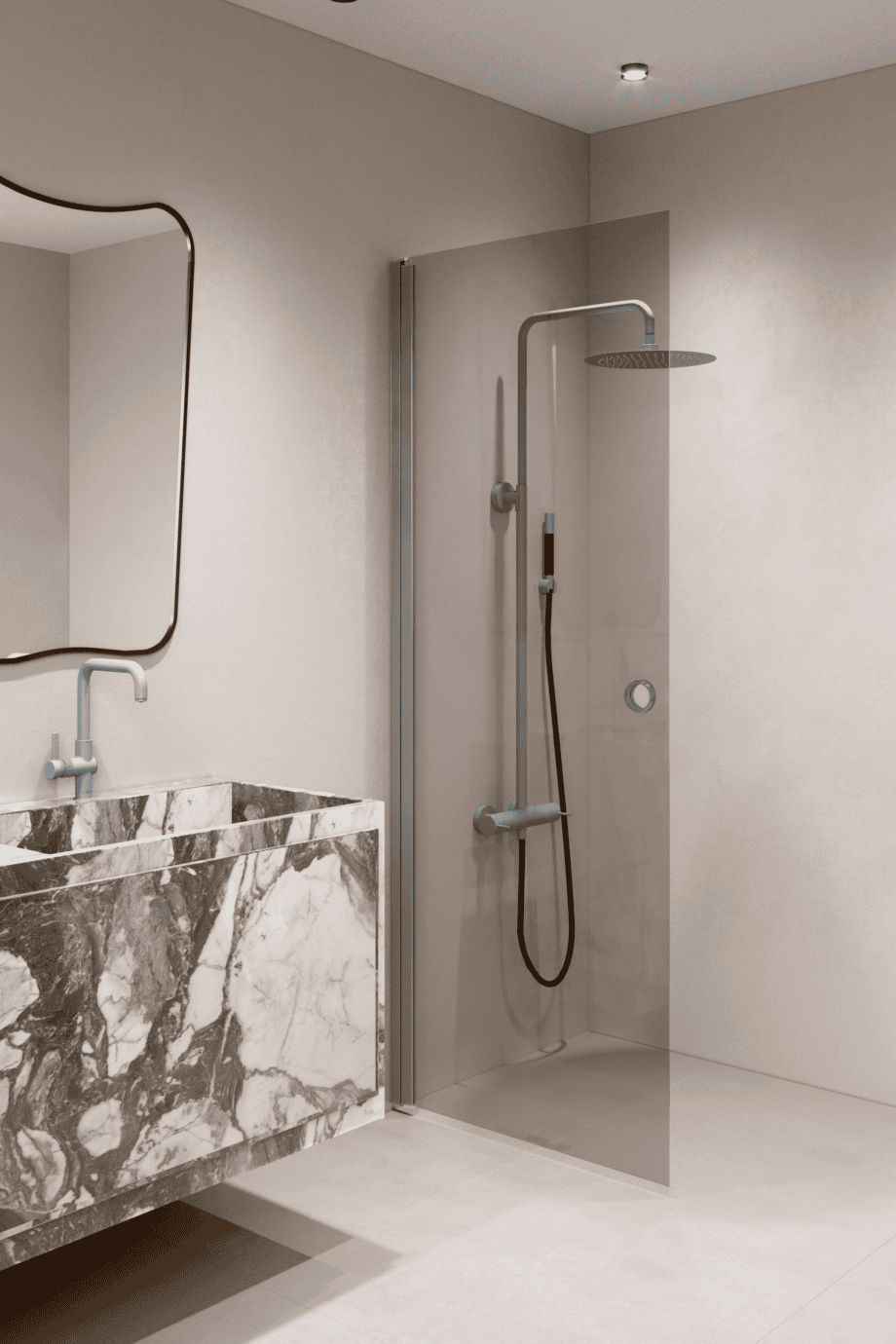 Hinged shower door Hietakari Forma 302, aluminium frame, grey tinted glass Hinged shower door Hietakari Forma 302, aluminium frame, grey tinted glass