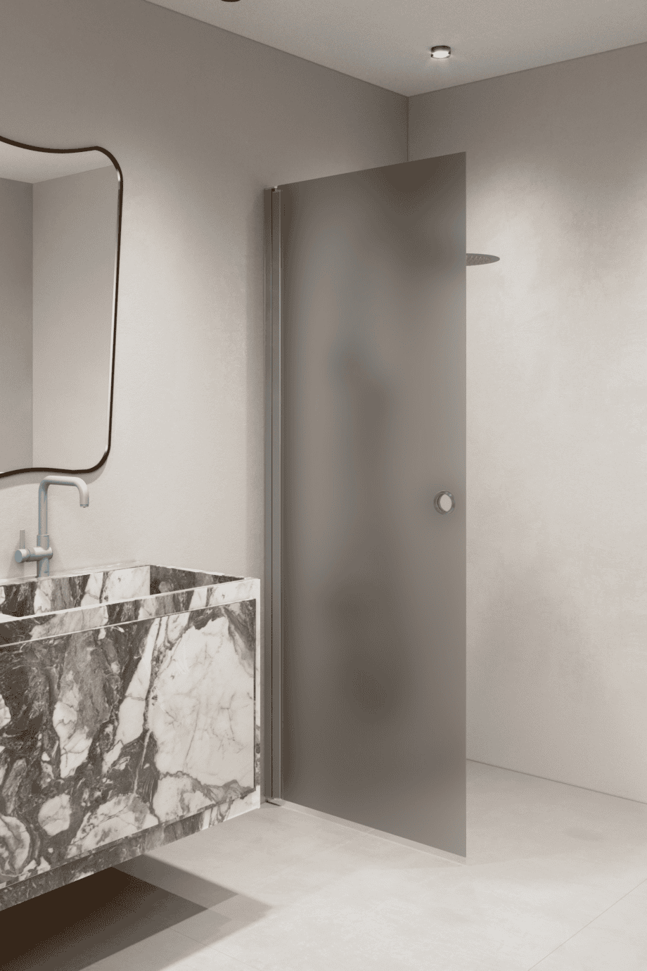 Hinged shower door Hietakari Forma 302, aluminium frame, grey satin glass Hinged shower door Hietakari Forma 302, aluminium frame, grey satin glass
