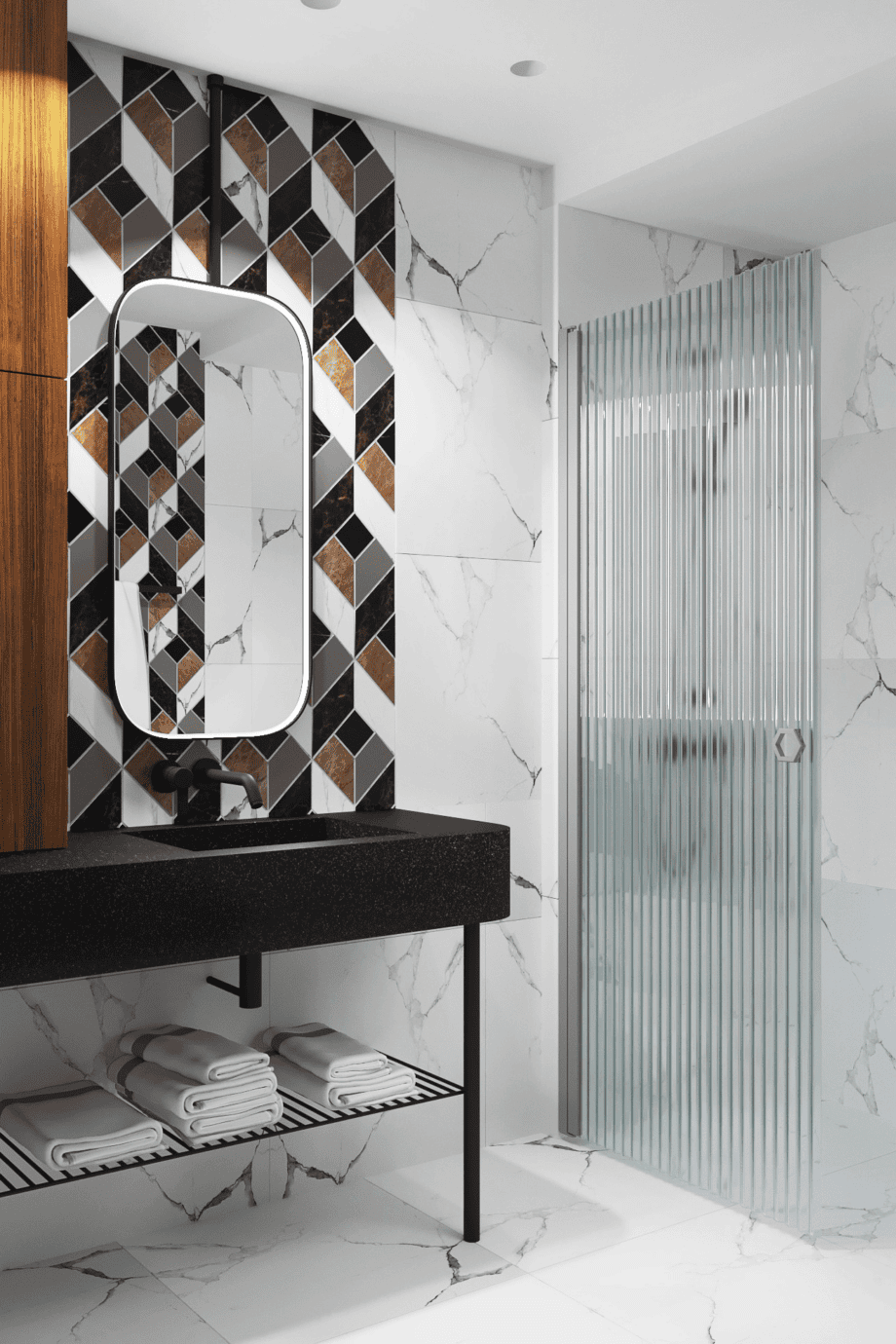 Hinged shower door Hietakari Forma 302, aluminium frame, reeded glass Hinged shower door Hietakari Forma 302, aluminium frame, reeded glass