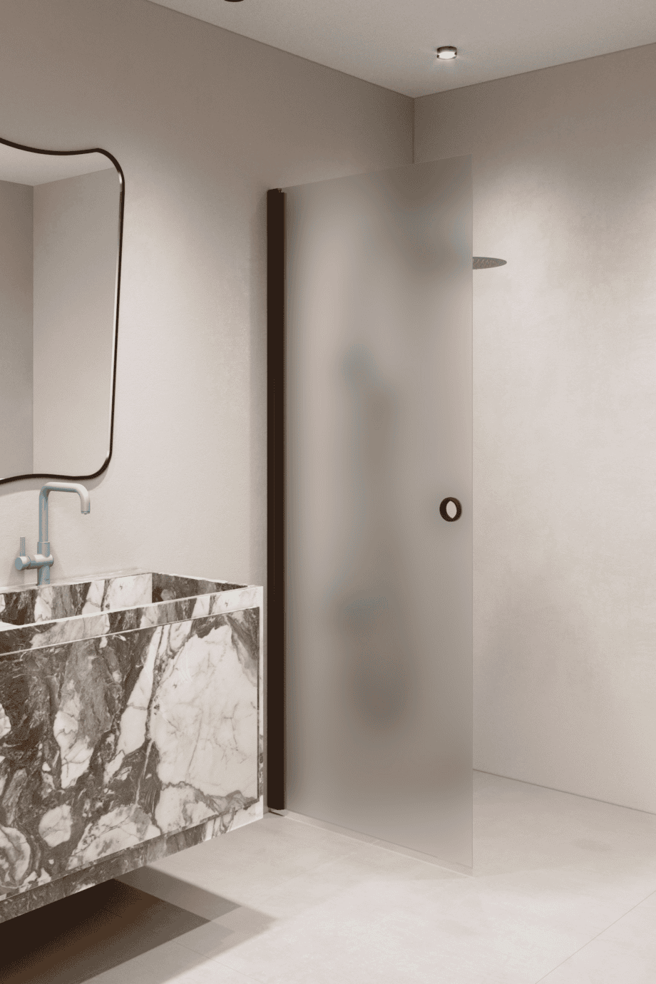 Hinged shower door Hietakari Forma 302, Cocoa frame, satin frosted glass Hinged shower door Hietakari Forma 302, Cocoa frame, satin frosted glass