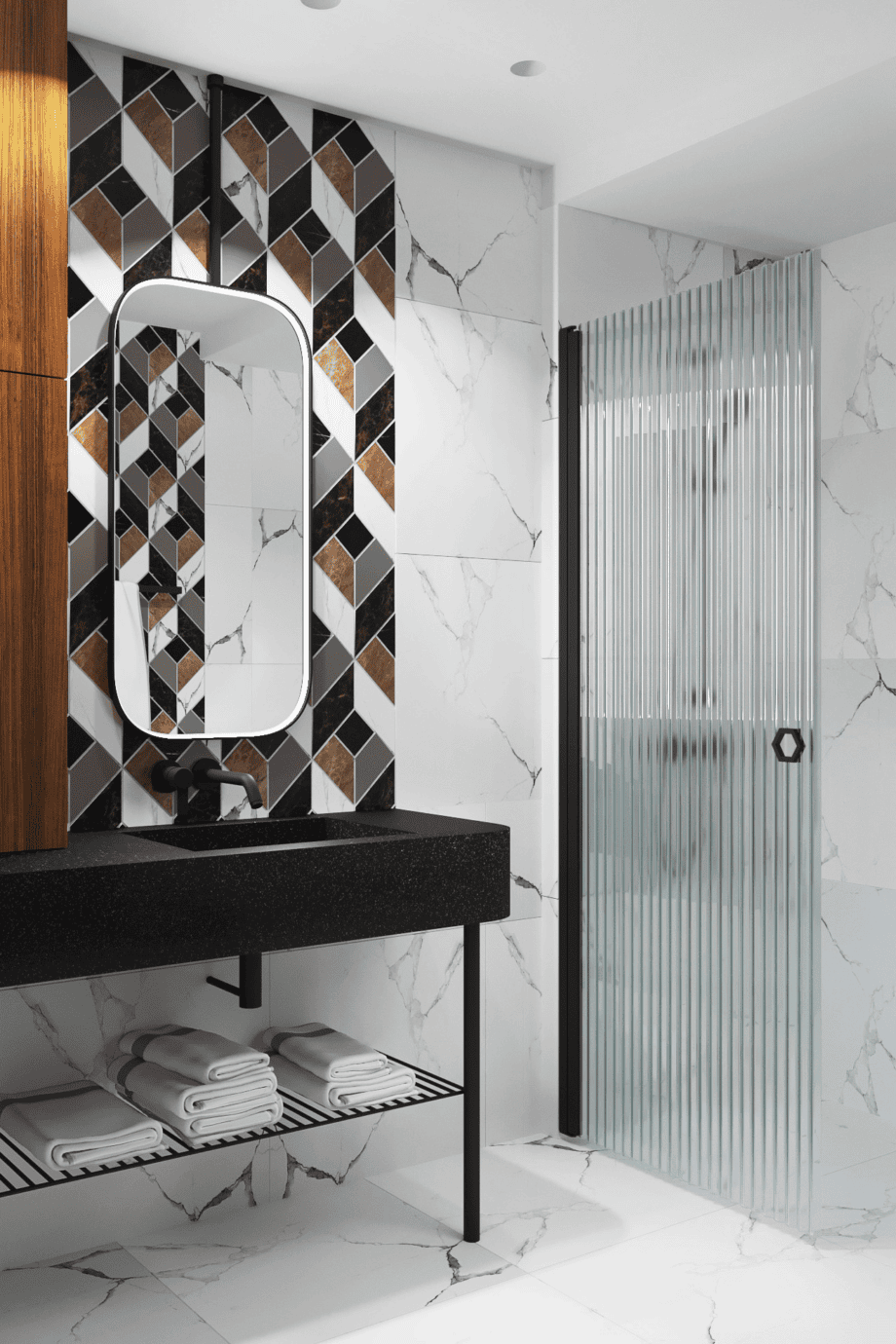 Hinged shower door Hietakari Forma 302, black frame, reeded glass Hinged shower door Hietakari Forma 302, black frame, reeded glass