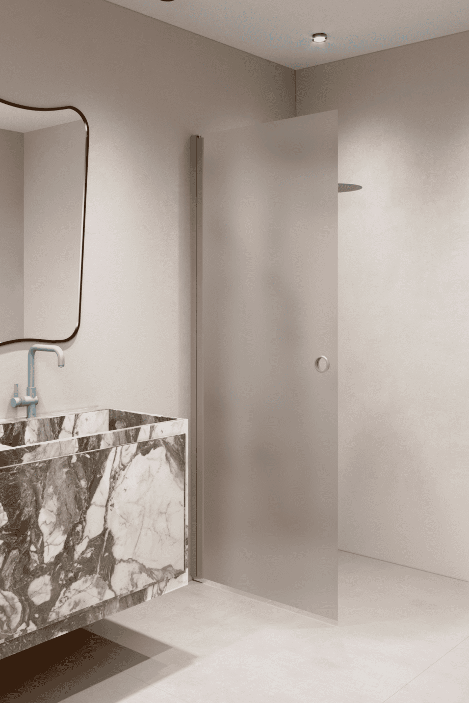 Hinged shower door Hietakari Forma 302, Sand frame, super bright satin glass Hinged shower door Hietakari Forma 302, Sand frame, super bright satin glass