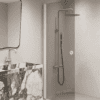 Hinged shower door Hietakari Forma 302, white frame, grey tinted glass Hinged shower door Hietakari Forma 302, white frame, grey tinted glass