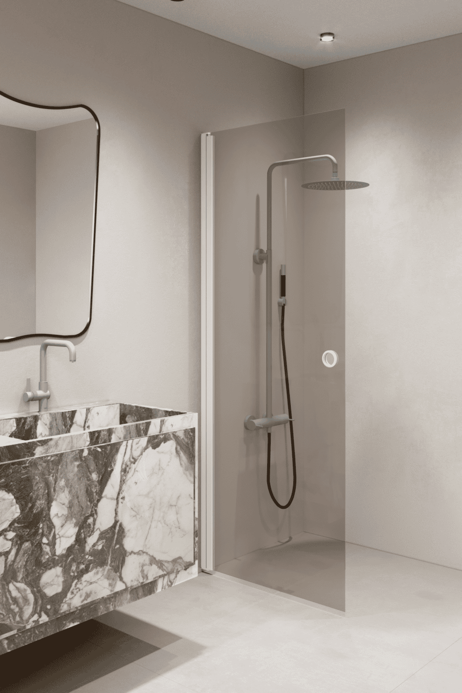 Hinged shower door Hietakari Forma 302, white frame, bronze tinted glass Hinged shower door Hietakari Forma 302, white frame, bronze tinted glass