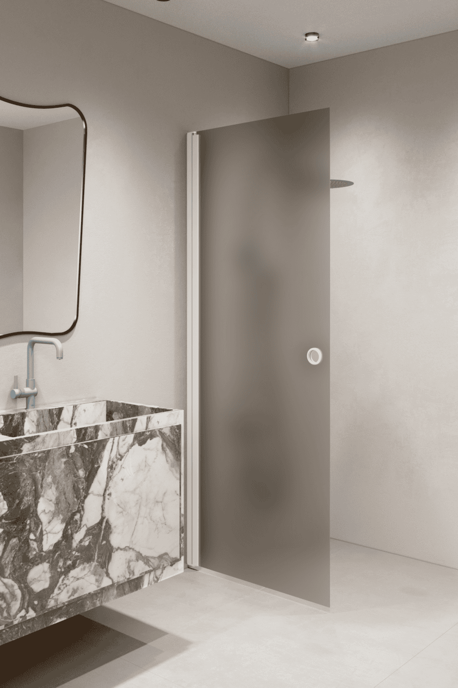 Hinged shower door Hietakari Forma 302, white frame, brown satin glass Hinged shower door Hietakari Forma 302, white frame, brown satin glass