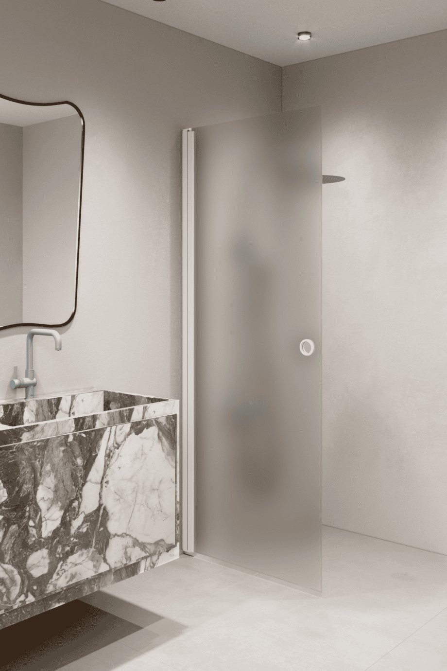 Hinged shower door Hietakari Forma 302, white frame, satin frosted glass Hinged shower door Hietakari Forma 302, white frame, satin frosted glass