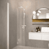 Curved hinged shower door Hietakari Forma 306, white frame, clear glass Curved hinged shower door Hietakari Forma 306, white frame, clear glass