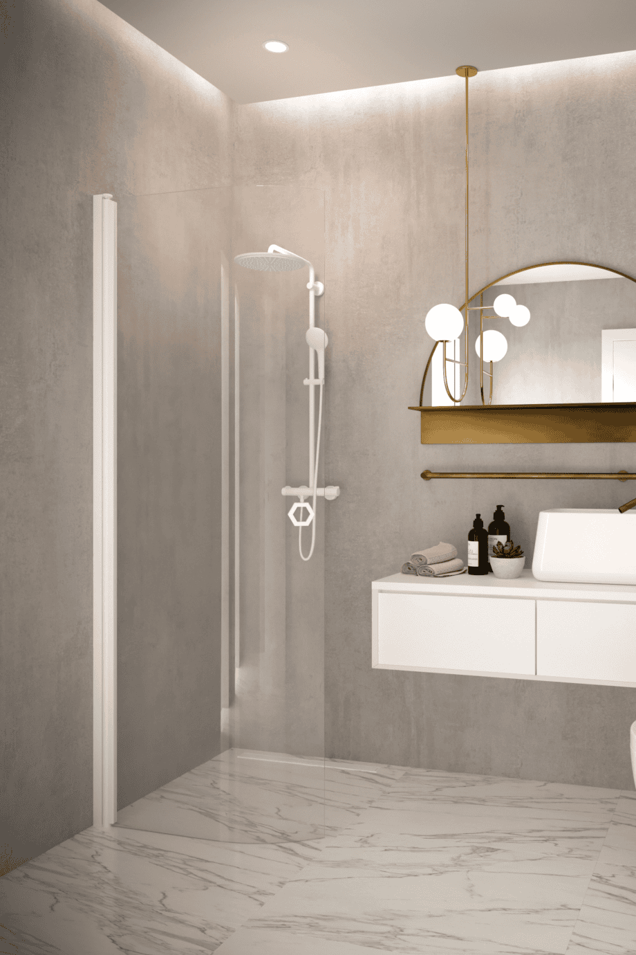 Curved hinged shower door Hietakari Forma 306, white frame, clear glass Curved hinged shower door Hietakari Forma 306, white frame, clear glass