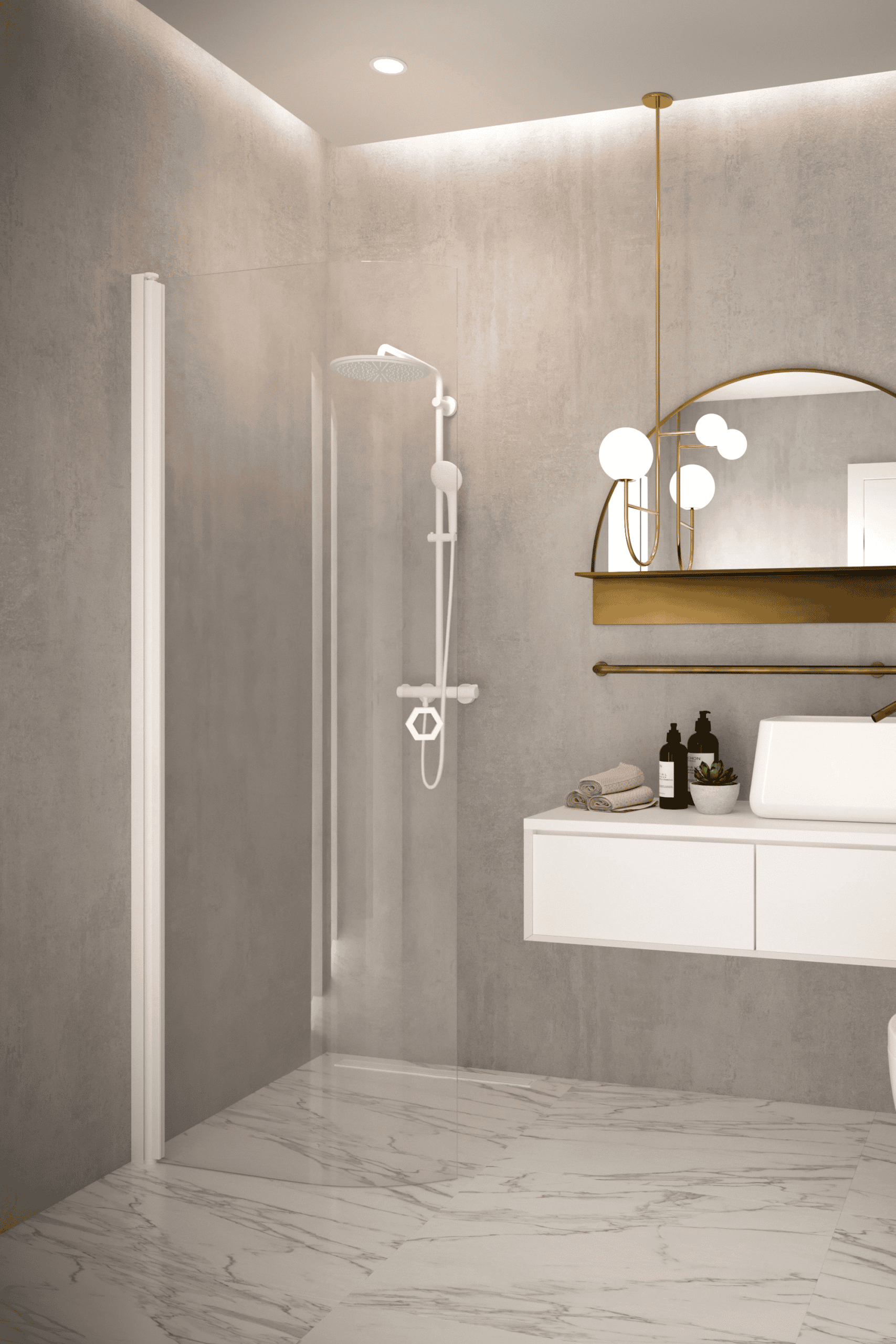 Curved hinged shower door Hietakari Forma 306, white frame, clear glass Curved hinged shower door Hietakari Forma 306, white frame, clear glass