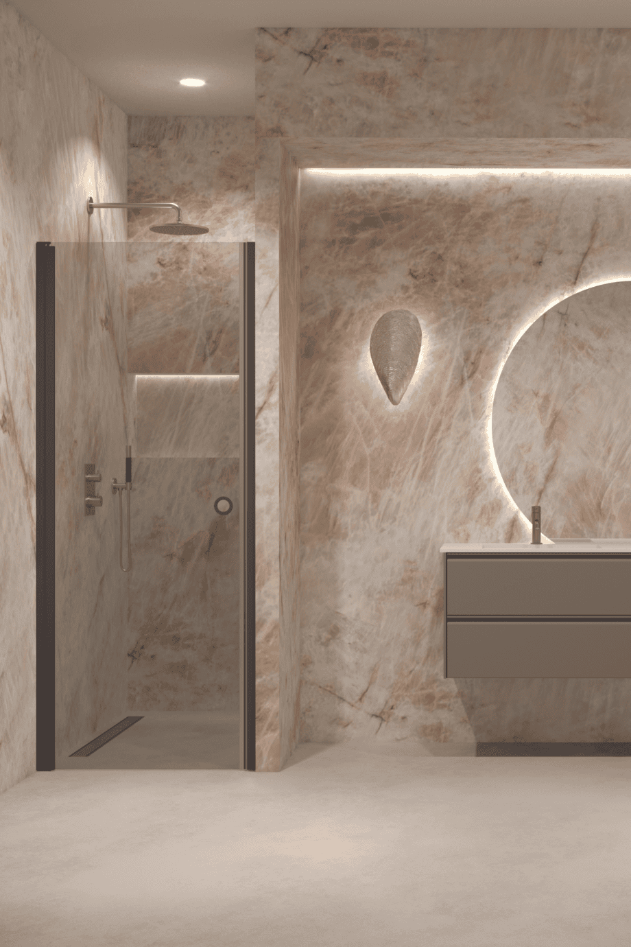 Hinged shower door with wall magnet Hietakari Forma 382, Cocoa frame, grey tinted glass Hinged shower door with wall magnet Hietakari Forma 382, Cocoa frame, grey tinted glass