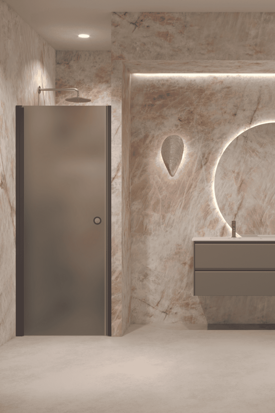 Hinged shower door with wall magnet Hietakari Forma 382, Cocoa frame, grey satin glass Hinged shower door with wall magnet Hietakari Forma 382, Cocoa frame, grey satin glass