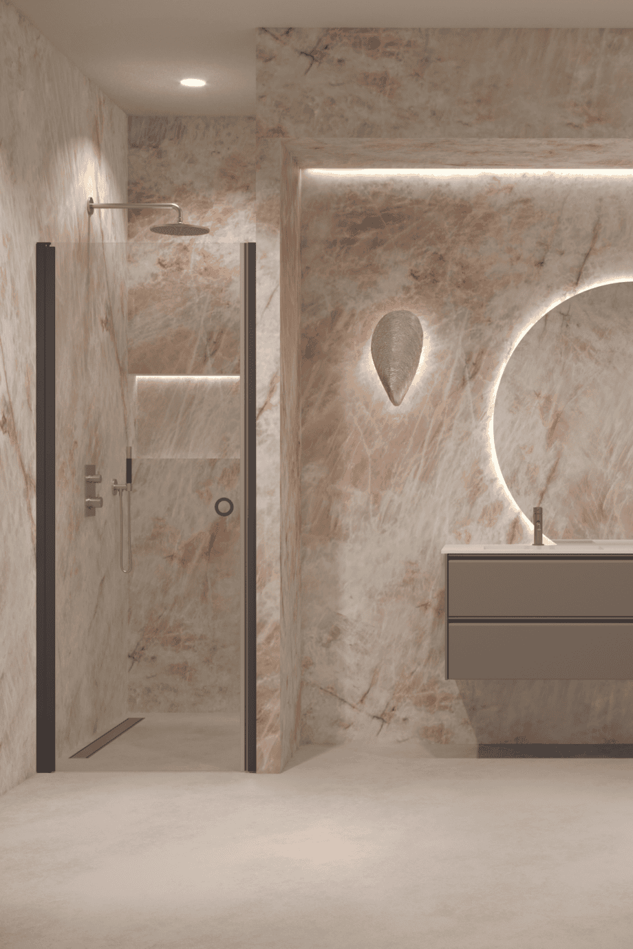Hinged shower door with wall magnet Hietakari Forma 382, Cocoa frame, clear glass Hinged shower door with wall magnet Hietakari Forma 382 ā 9