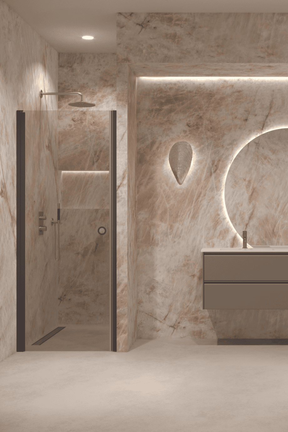 Hinged shower door with wall magnet Hietakari Forma 382, Cocoa frame, bronze tinted glass Hinged shower door with wall magnet Hietakari Forma 382, Cocoa frame, bronze tinted glass