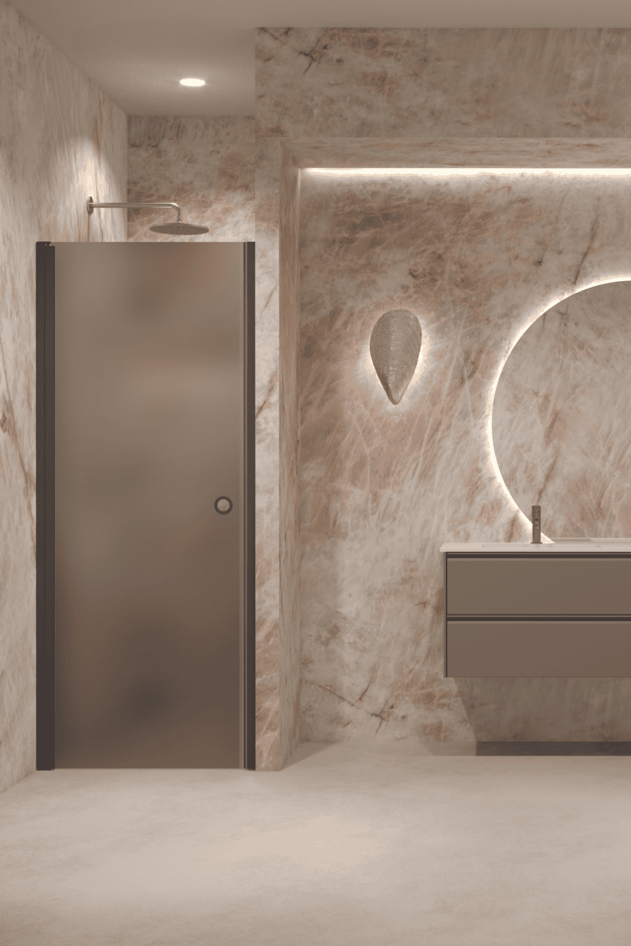 Hinged shower door with wall magnet Hietakari Forma 382, Cocoa frame, brown satin glass Hinged shower door with wall magnet Hietakari Forma 382, Cocoa frame, brown satin glass