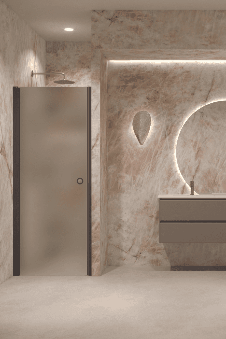 Hinged shower door with wall magnet Hietakari Forma 382, Cocoa frame, satin frosted glass Hinged shower door with wall magnet Hietakari Forma 382, Cocoa frame, satin frosted glass