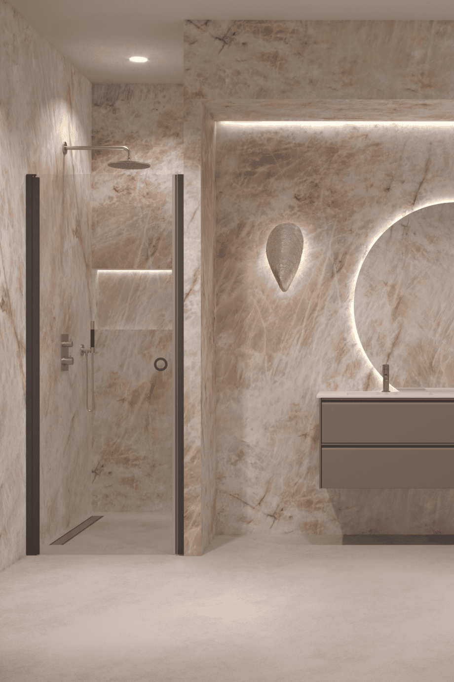 Hinged shower door with wall magnet Hietakari Forma 382, Cocoa frame, super bright glass Hinged shower door with wall magnet Hietakari Forma 382, Cocoa frame, super bright glass