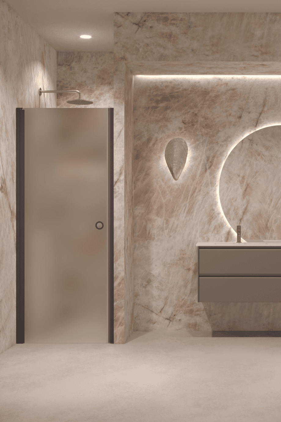 Hinged shower door with wall magnet Hietakari Forma 382, Cocoa frame, super bright satin glass Hinged shower door with wall magnet Hietakari Forma 382, Cocoa frame, super bright satin glass