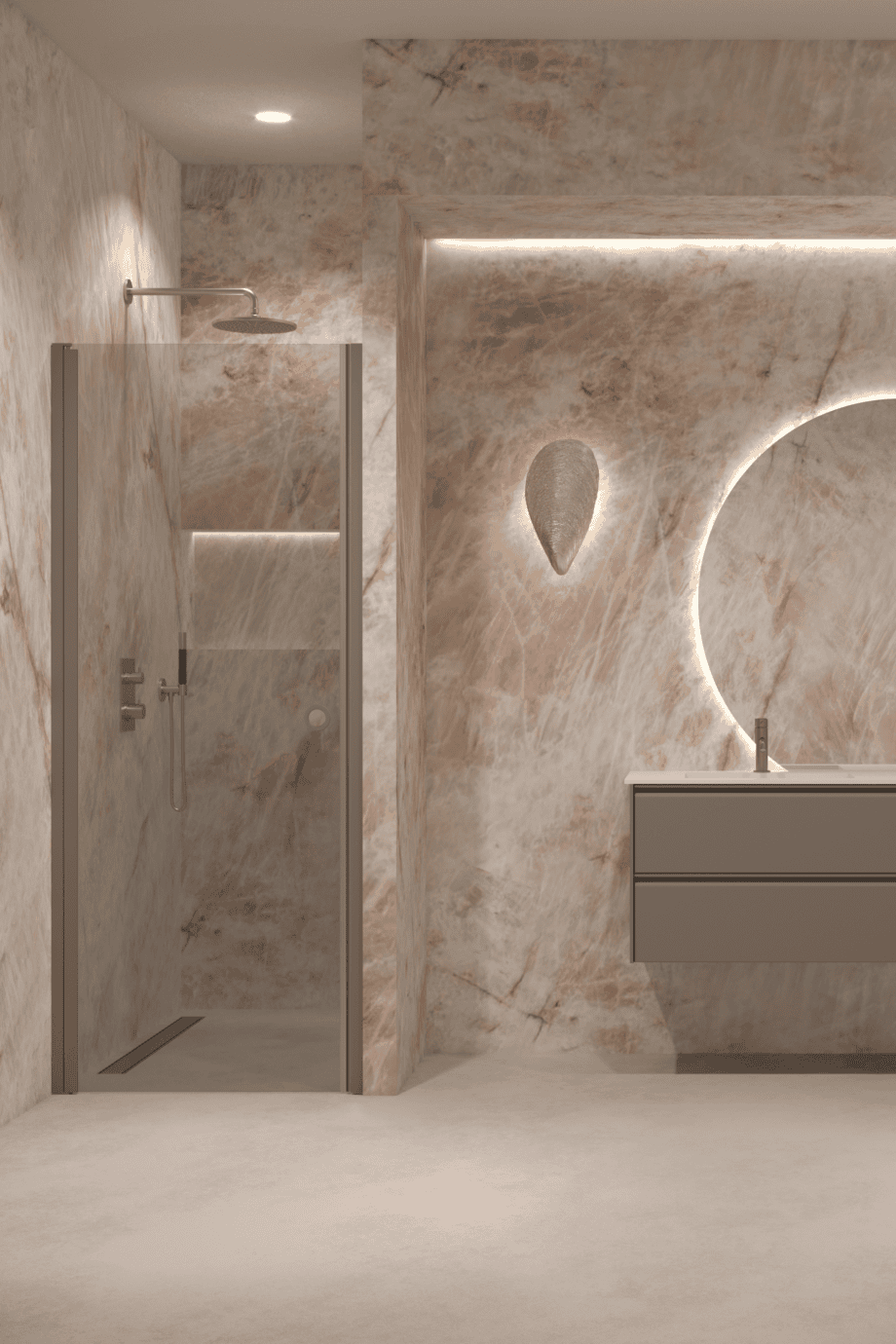 Hinged shower door with wall magnet Hietakari Forma 382, Mocha frame, grey tinted glass Hinged shower door with wall magnet Hietakari Forma 382, Mocha frame, grey tinted glass