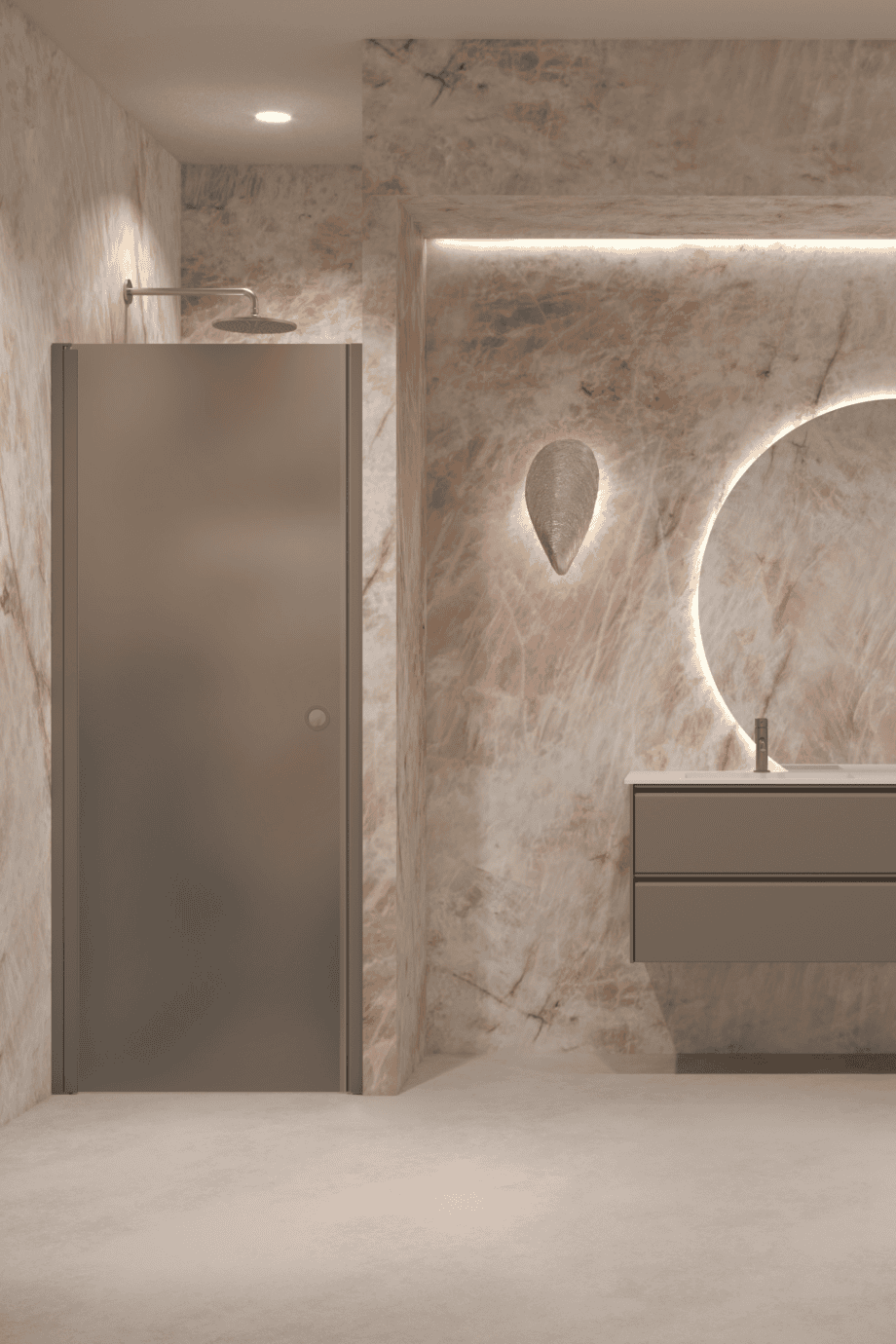 Hinged shower door with wall magnet Hietakari Forma 382, Mocha frame, grey satin glass Hinged shower door with wall magnet Hietakari Forma 382, Mocha frame, grey satin glass