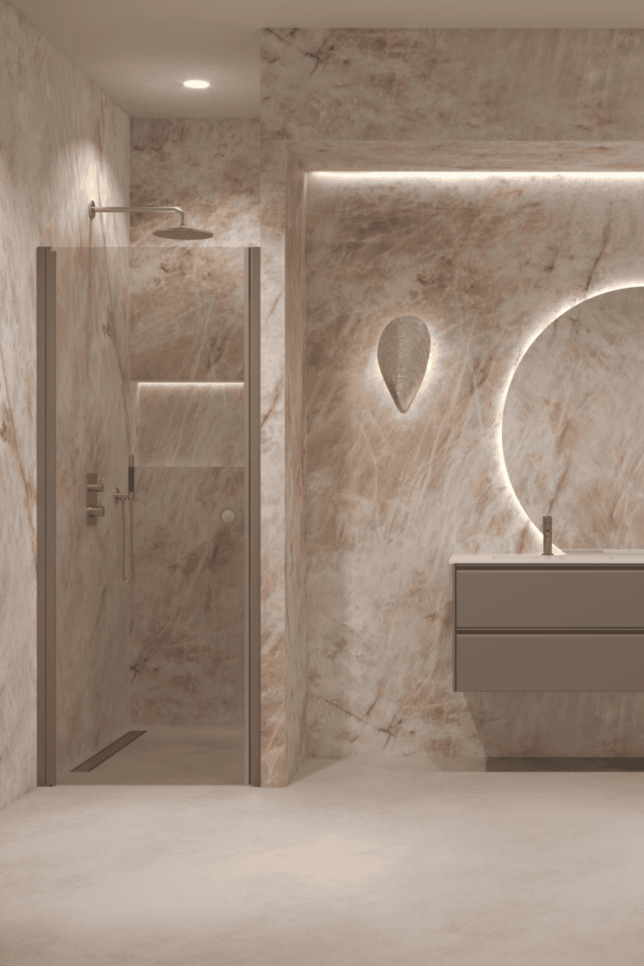 Hinged shower door with wall magnet Hietakari Forma 382, Mocha frame, bronze tinted glass Hinged shower door with wall magnet Hietakari Forma 382, Mocha frame, bronze tinted glass
