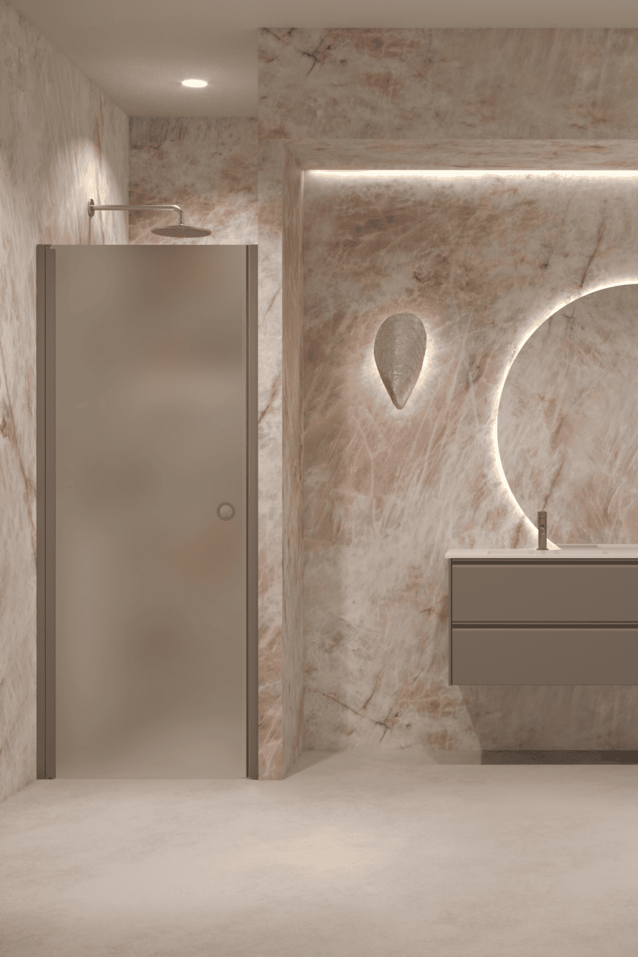 Hinged shower door with wall magnet Hietakari Forma 382, Mocha frame, satin frosted glass Hinged shower door with wall magnet Hietakari Forma 382, Mocha frame, satin frosted glass