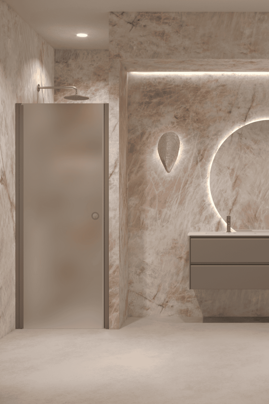 Hinged shower door with wall magnet Hietakari Forma 382, Mocha frame, super bright satin glass Hinged shower door with wall magnet Hietakari Forma 382, Mocha frame, super bright satin glass