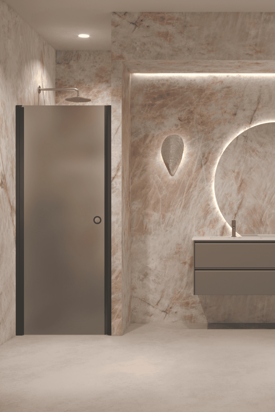 Hinged shower door with wall magnet Hietakari Forma 382, black frame, grey satin glass Hinged shower door with wall magnet Hietakari Forma 382, black frame, grey satin glass