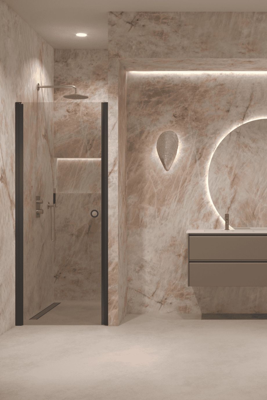 Hinged shower door with wall magnet Hietakari Forma 382, black frame, bronze tinted glass Hinged shower door with wall magnet Hietakari Forma 382, black frame, bronze tinted glass