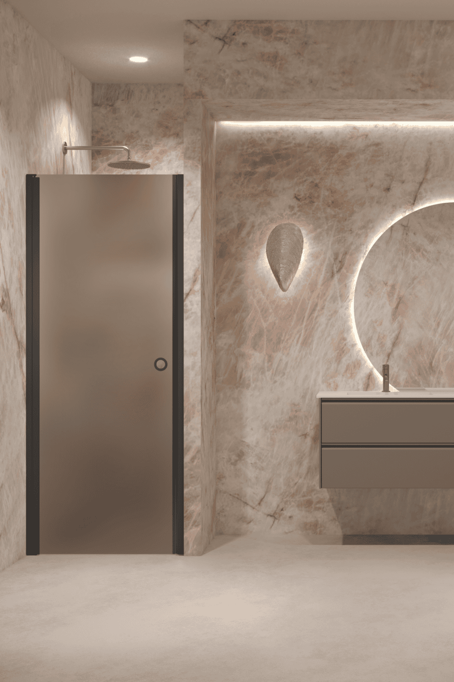 Hinged shower door with wall magnet Hietakari Forma 382, black frame, brown satin glass Hinged shower door with wall magnet Hietakari Forma 382, black frame, brown satin glass