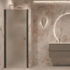 Hinged shower door with wall magnet Hietakari Forma 382, black frame, satin frosted glass Hinged shower door with wall magnet Hietakari Forma 382, black frame, satin frosted glass