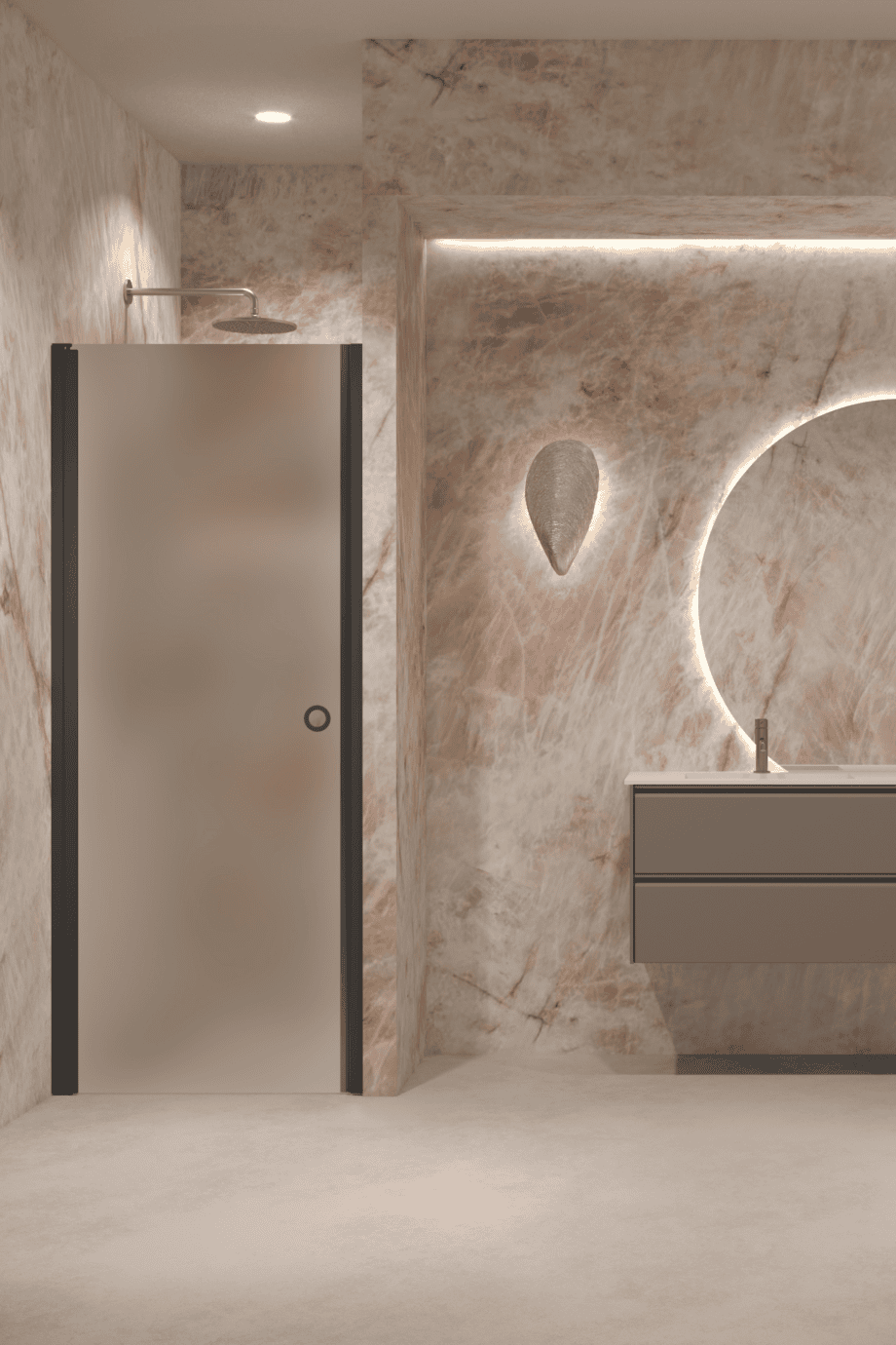 Hinged shower door with wall magnet Hietakari Forma 382, black frame, super bright satin glass Hinged shower door with wall magnet Hietakari Forma 382, black frame, super bright satin glass