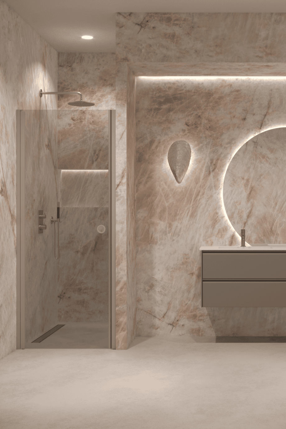 Hinged shower door with wall magnet Hietakari Forma 382, Sand frame, grey tinted glass Hinged shower door with wall magnet Hietakari Forma 382, Sand frame, grey tinted glass