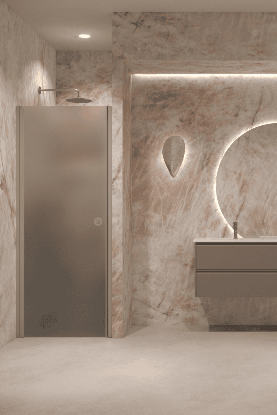 Hinged shower door with wall magnet Hietakari Forma 382, Sand frame, grey satin glass Hinged shower door with wall magnet Hietakari Forma 382, Sand frame, grey satin glass