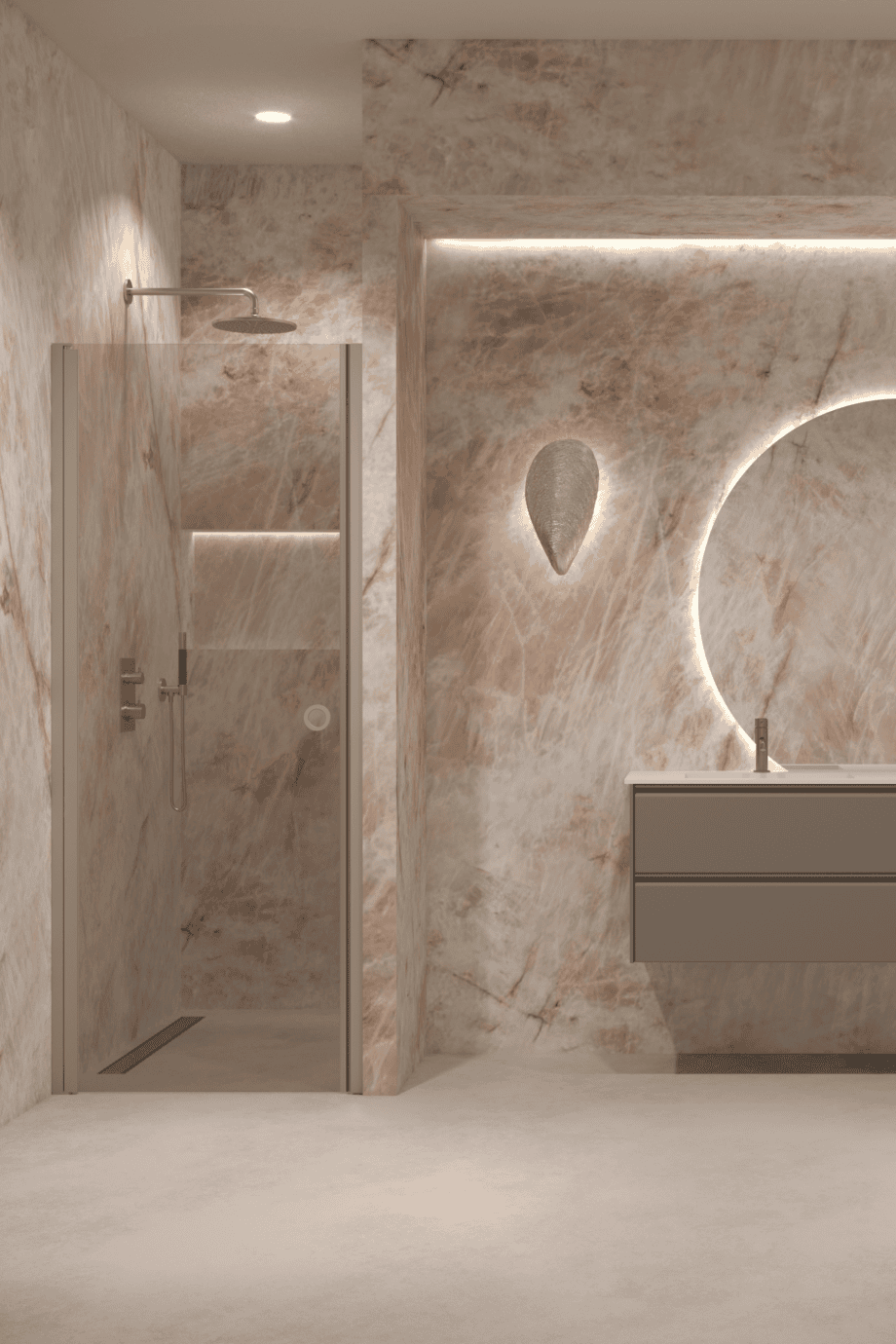 Hinged shower door with wall magnet Hietakari Forma 382, Sand frame, bronze tinted glass Hinged shower door with wall magnet Hietakari Forma 382, Sand frame, bronze tinted glass