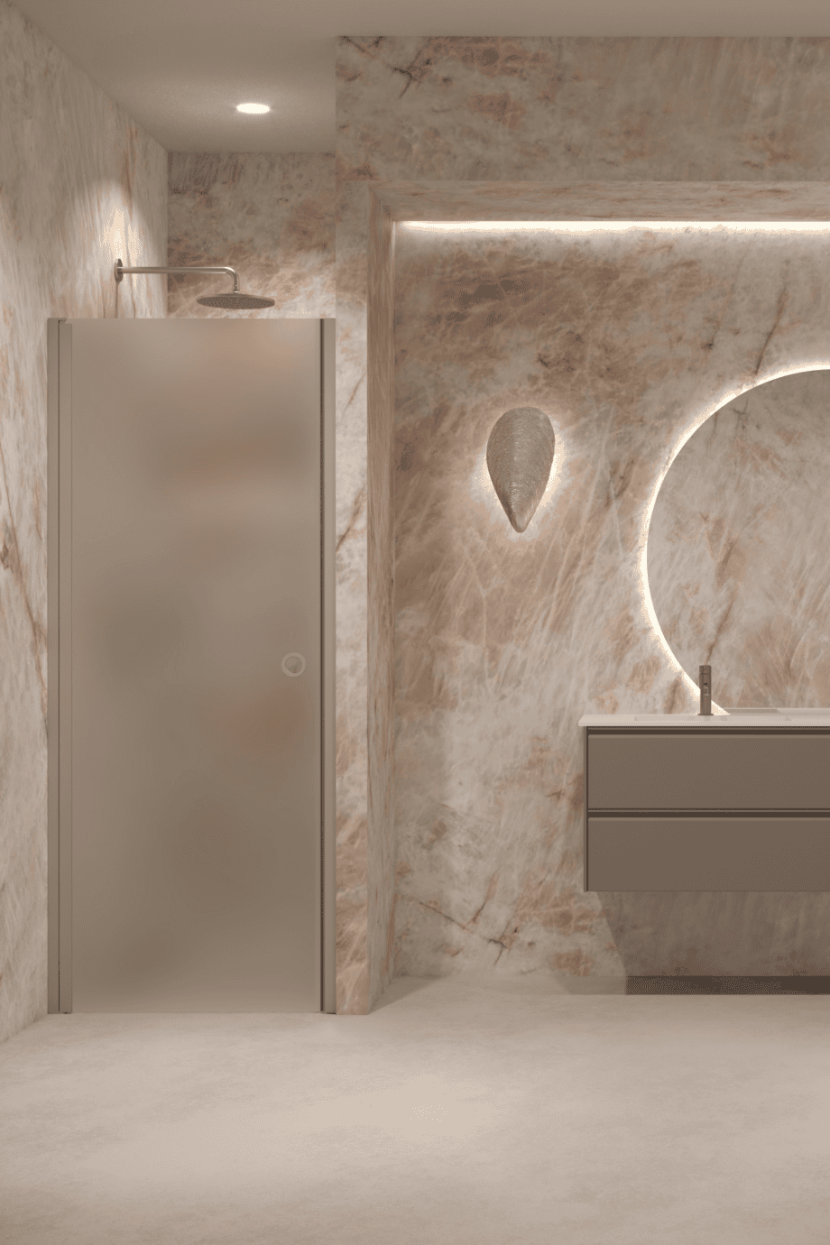 Hinged shower door with wall magnet Hietakari Forma 382, Sand frame, satin frosted glass Hinged shower door with wall magnet Hietakari Forma 382, Sand frame, satin frosted glass