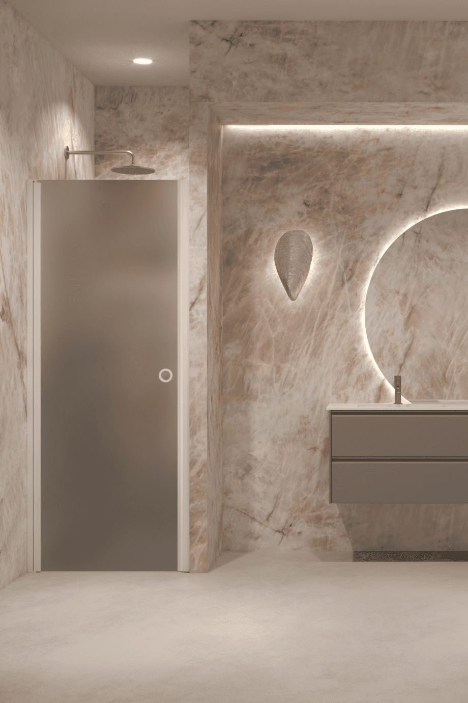 Hinged shower door with wall magnet Hietakari Forma 382, white frame, grey satin glass Hinged shower door with wall magnet Hietakari Forma 382, white frame, grey satin glass