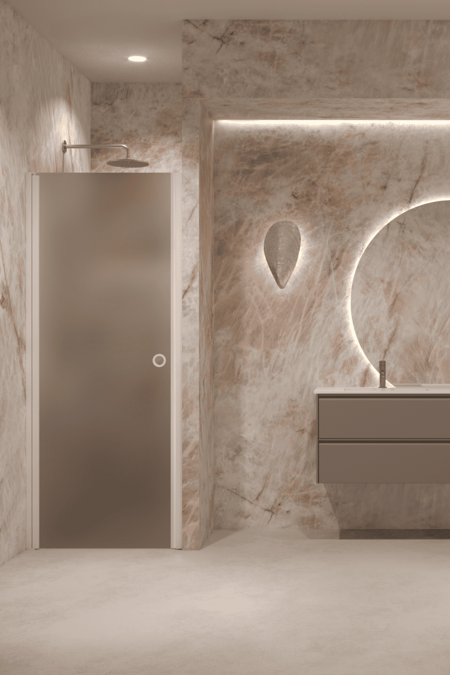 Hinged shower door with wall magnet Hietakari Forma 382, white frame, brown satin glass Hinged shower door with wall magnet Hietakari Forma 382, white frame, brown satin glass