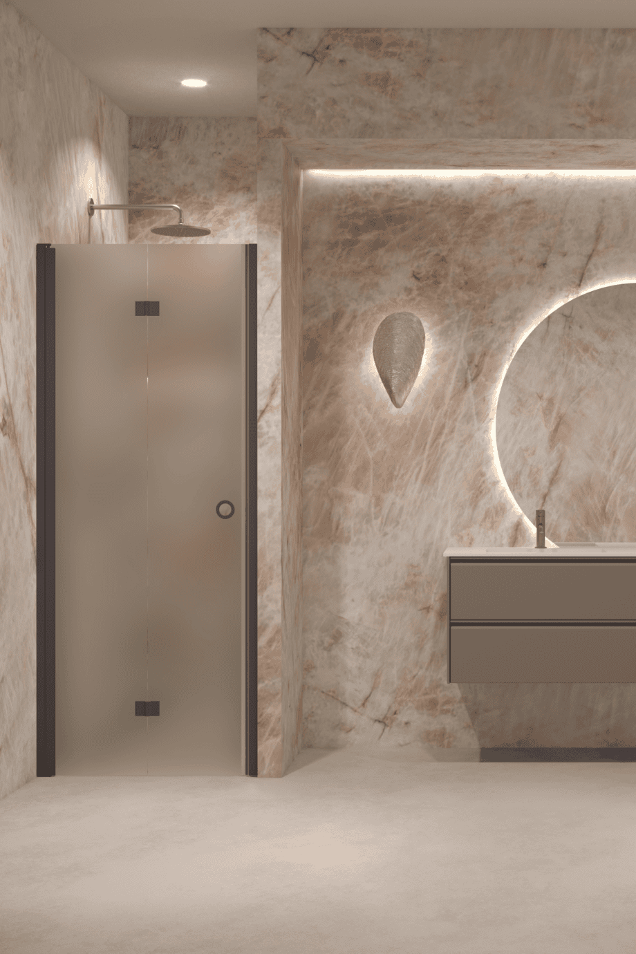 Folding shower door with wall magnet Hietakari Forma 383, Cocoa frame, satin frosted glass Folding shower door with wall magnet Hietakari Forma 383, Cocoa frame, satin frosted glass