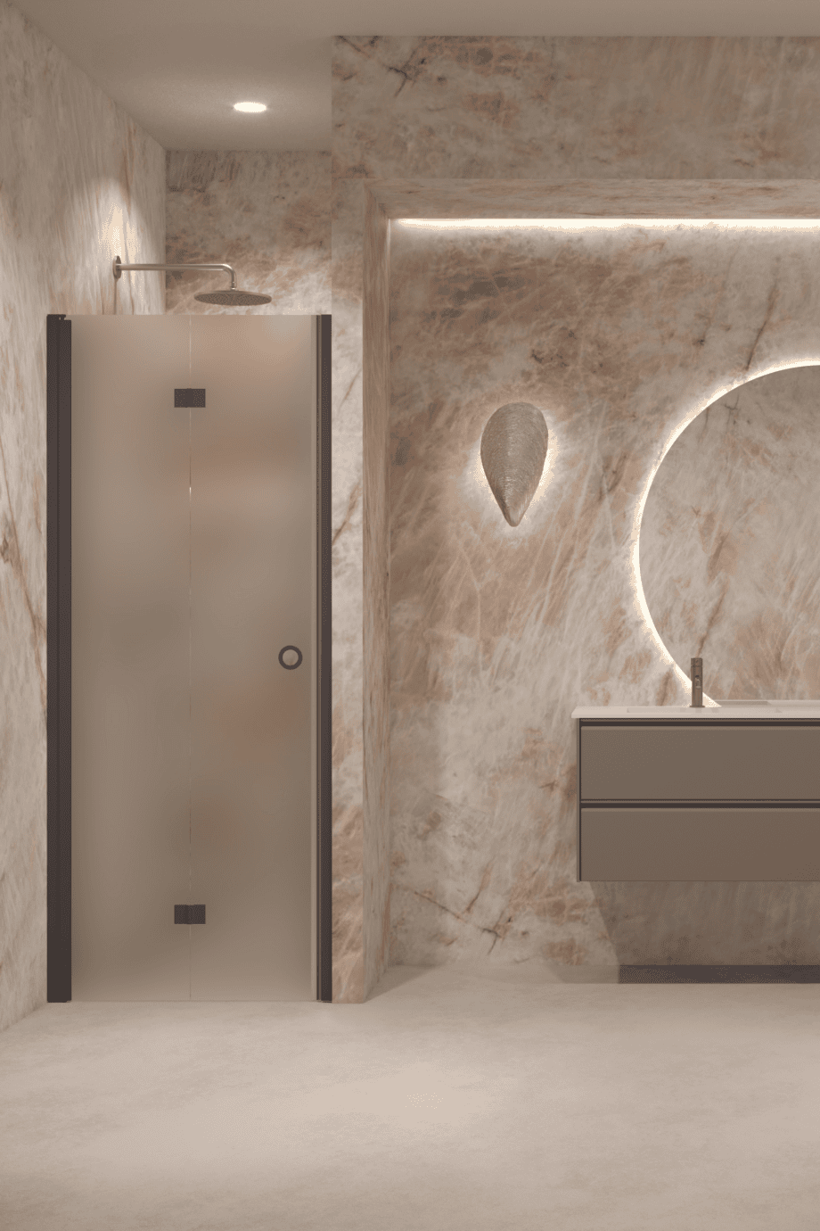 Folding shower door with wall magnet Hietakari Forma 383, Cocoa frame, super bright satin glass Folding shower door with wall magnet Hietakari Forma 383, Cocoa frame, super bright satin glass