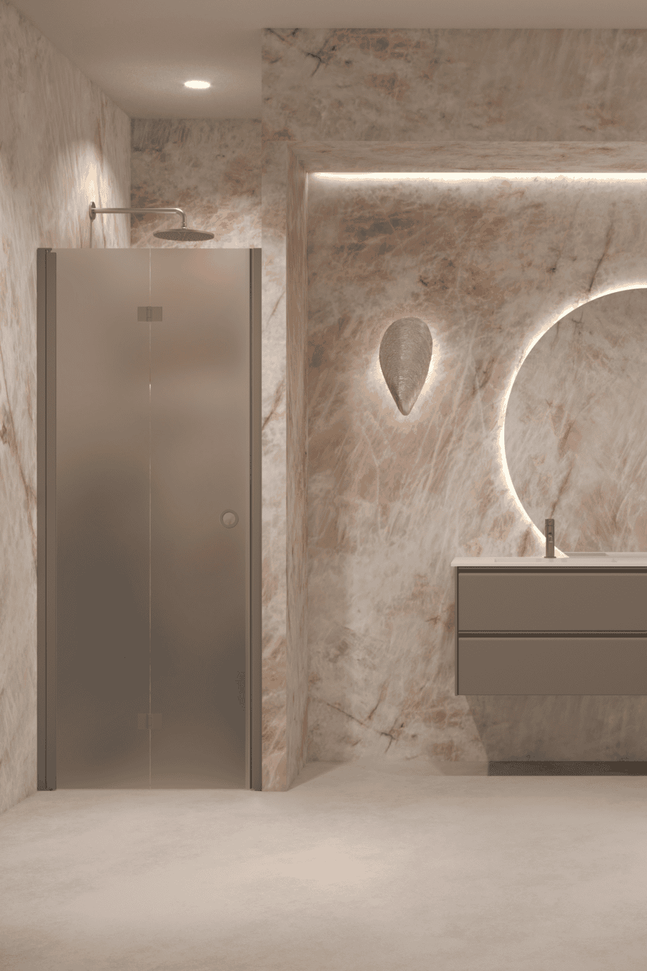 Folding shower door with wall magnet Hietakari Forma 383, Mocha frame, grey satin glass Folding shower door with wall magnet Hietakari Forma 383, Mocha frame, grey satin glass