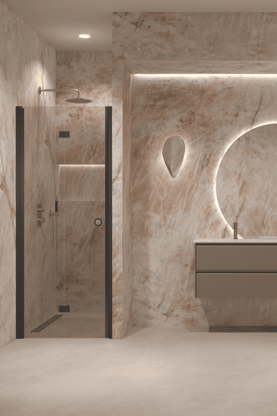 Folding shower door with wall magnet Hietakari Forma 383, black frame, bronze tinted glass Folding shower door with wall magnet Hietakari Forma 383, black frame, bronze tinted glass