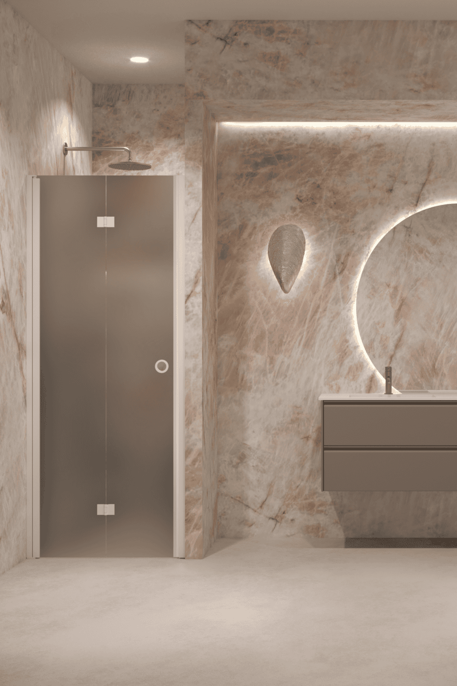 Folding shower door with wall magnet Hietakari Forma 383, white frame, grey satin glass Folding shower door with wall magnet Hietakari Forma 383, white frame, grey satin glass