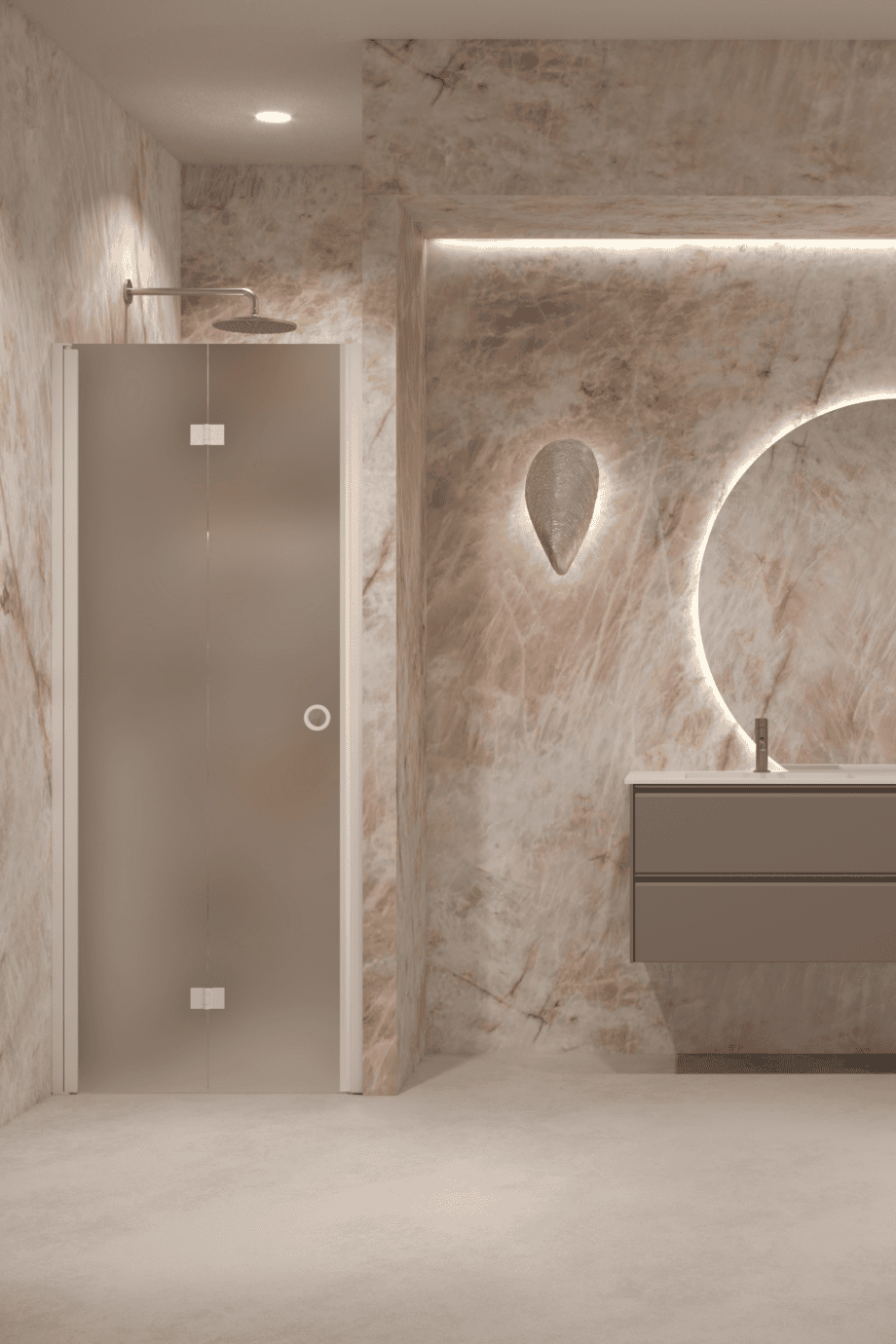 Folding shower door with wall magnet Hietakari Forma 383, white frame, satin frosted glass Folding shower door with wall magnet Hietakari Forma 383, white frame, satin frosted glass