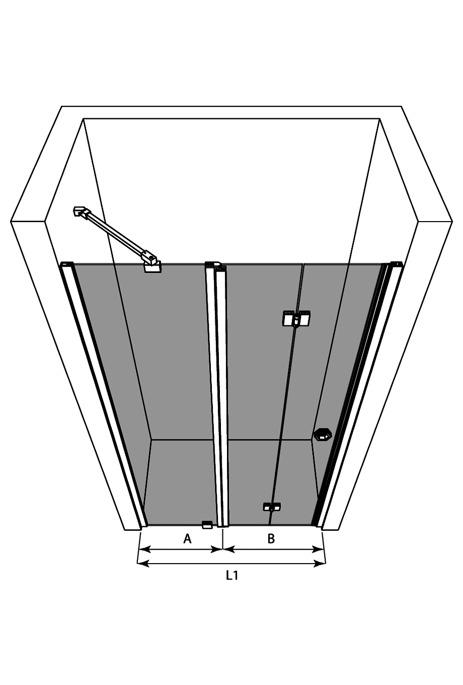 Folding shower door with fixed part and wall magnet Hietakari Forma 385 ā 3